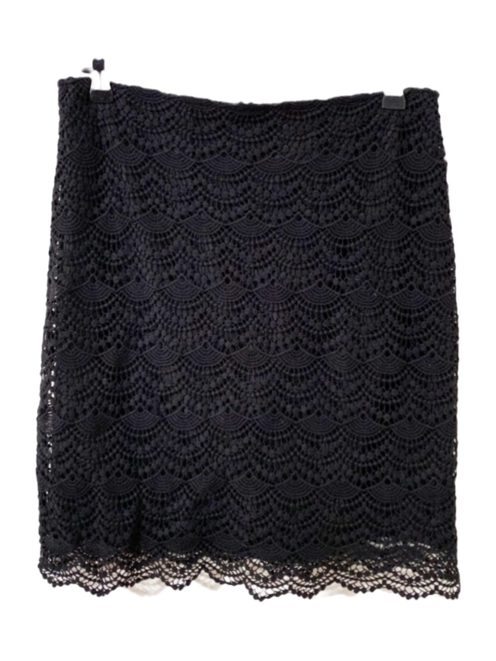 Elle Fully Line Crocheted Lace Overlay Cotton Pencil Skirt Back Invisible Zipper